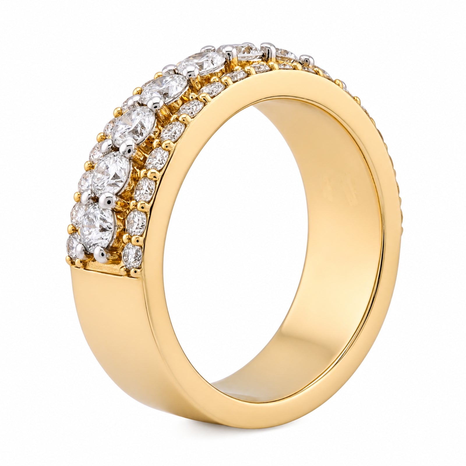 10K Yellow Gold 3 Row 2.61CT Lab Diamond Men Ring Band - Elite Jewelers - Rings