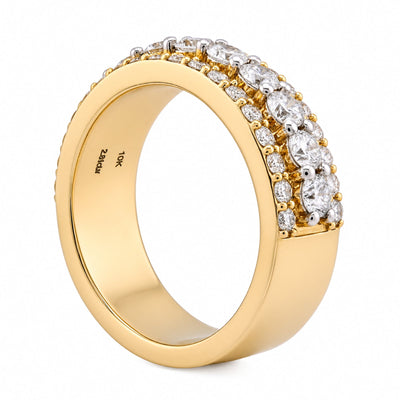 10K Yellow Gold 3 Row 2.61CT Lab Diamond Men Ring Band - Elite Jewelers - Rings