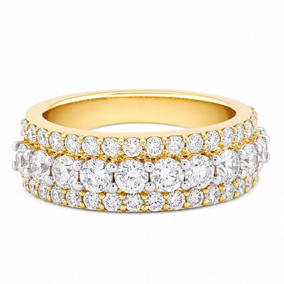 10K Yellow Gold 3 Row 2.61CT Lab Diamond Men Ring Band - Elite Jewelers - Rings
