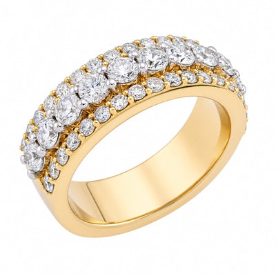 10K Yellow Gold 3 Row 2.61CT Lab Diamond Men Ring Band - Elite Jewelers - Rings