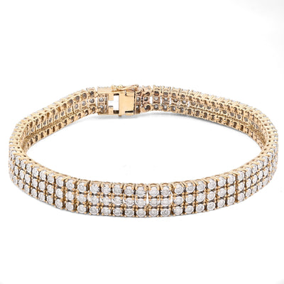 10K Yellow Gold 3 Row 4CT Natural Diamond 9" Men Women 8.5MM Tennis Bracelet - Elite Jewelers - Bracelets