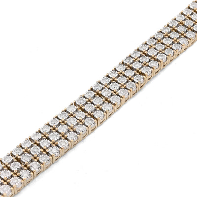 10K Yellow Gold 3 Row 4CT Natural Diamond 9" Men Women 8.5MM Tennis Bracelet - Elite Jewelers - Bracelets