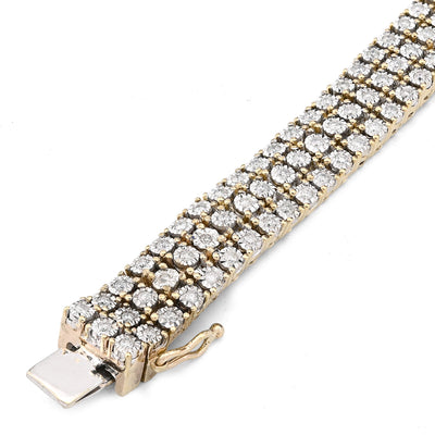 10K Yellow Gold 3 Row 4CT Natural Diamond 9" Men Women 8.5MM Tennis Bracelet - Elite Jewelers - Bracelets