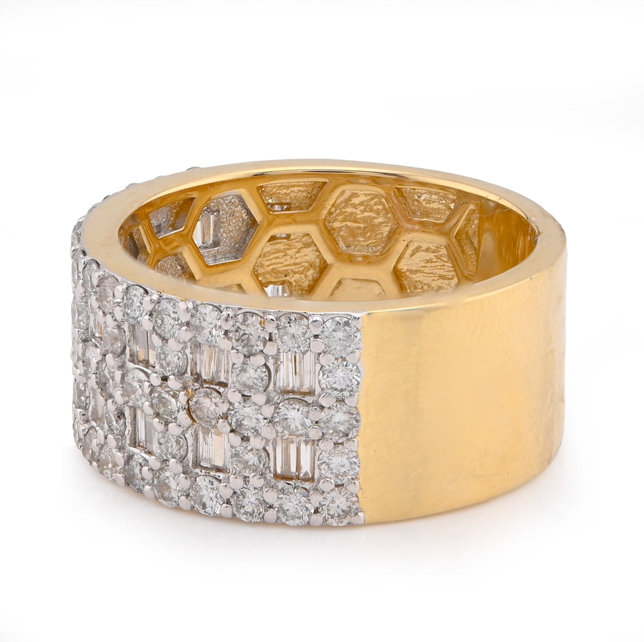 10K Yellow Gold 3 Row Cage Round/Baguette 2.50CT Natural Diamond Men Pinky Band Ring - Elite Jewelers - Rings