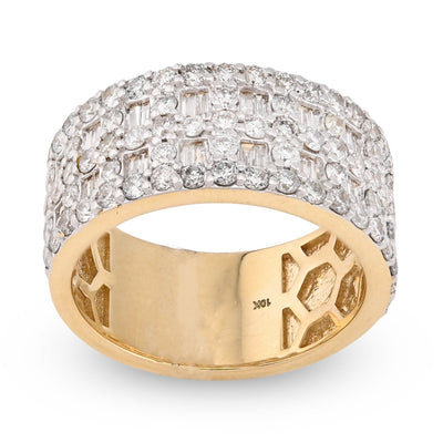 10K Yellow Gold 3 Row Cage Round/Baguette 2.50CT Natural Diamond Men Pinky Band Ring - Elite Jewelers - Rings