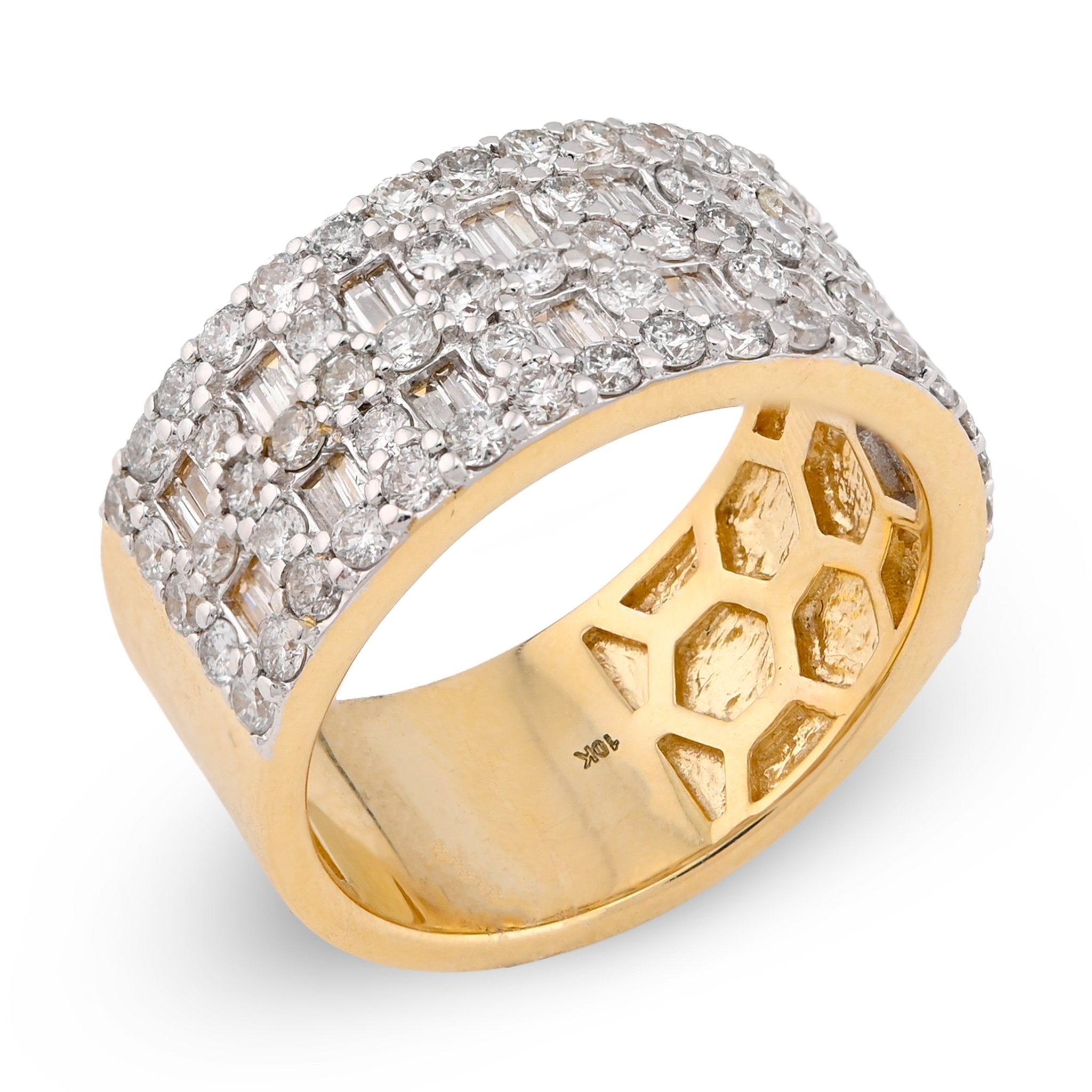 10K Yellow Gold 3 Row Cage Round/Baguette 2.50CT Natural Diamond Men Pinky Band Ring - Elite Jewelers - Rings