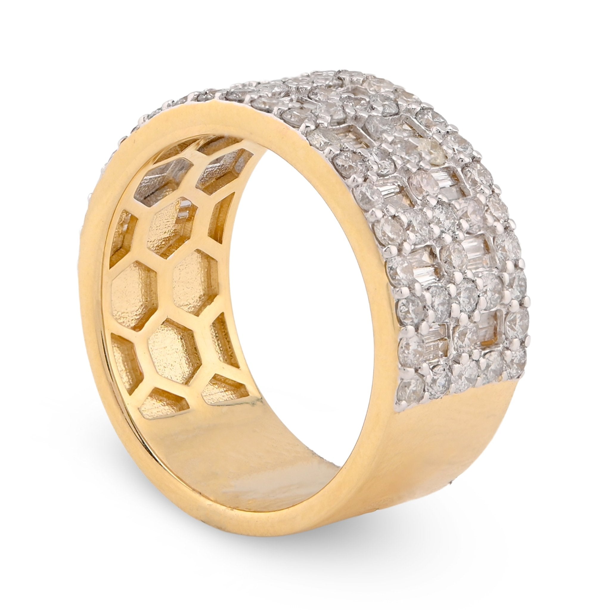 10K Yellow Gold 3 Row Cage Round/Baguette 2.50CT Natural Diamond Men Pinky Band Ring - Elite Jewelers - Rings