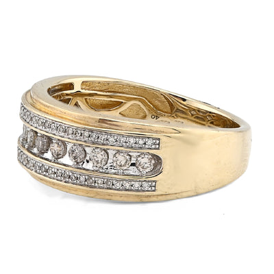 10K Yellow Gold 3 Row Round Natural Diamond 0.50CT Men Band - Elite Jewelers - Rings