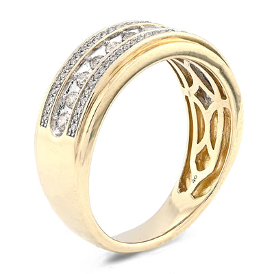10K Yellow Gold 3 Row Round Natural Diamond 0.50CT Men Band - Elite Jewelers - Rings