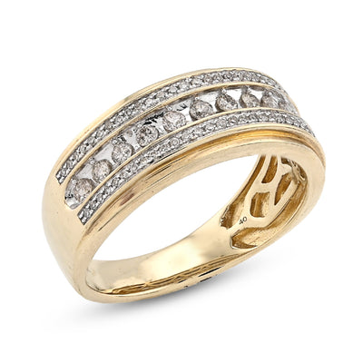 10K Yellow Gold 3 Row Round Natural Diamond 0.50CT Men Band - Elite Jewelers - Rings