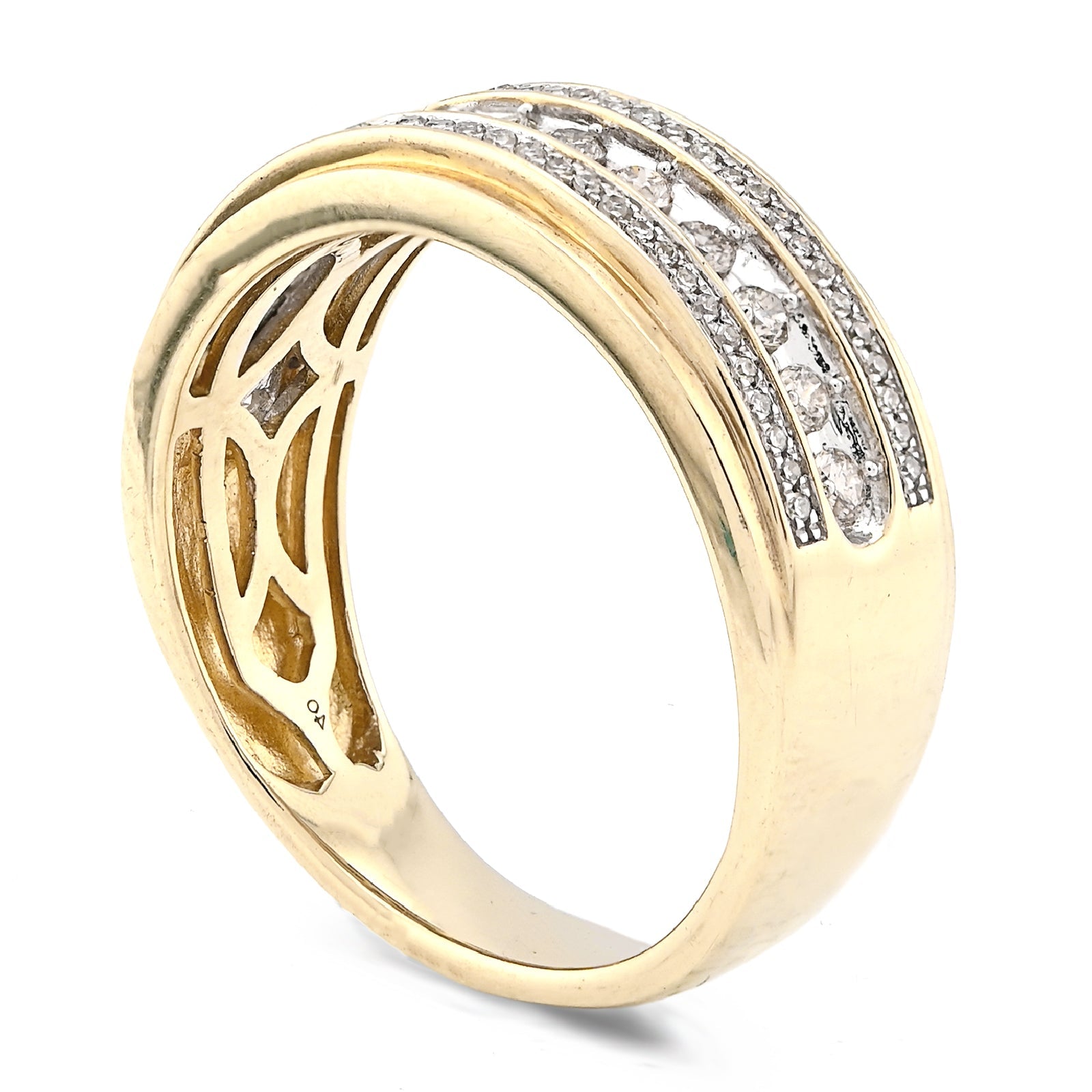 10K Yellow Gold 3 Row Round Natural Diamond 0.50CT Men Band - Elite Jewelers - Rings