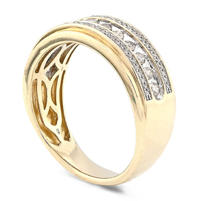 10K Yellow Gold 3 Row Round Natural Diamond 0.50CT Men Band - Elite Jewelers - Rings