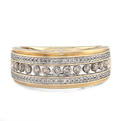 10K Yellow Gold 3 Row Round Natural Diamond 0.50CT Men Band - Elite Jewelers - Rings