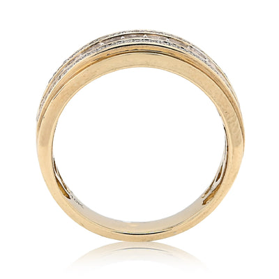 10K Yellow Gold 3 Row Round Natural Diamond 0.50CT Men Band - Elite Jewelers - Rings