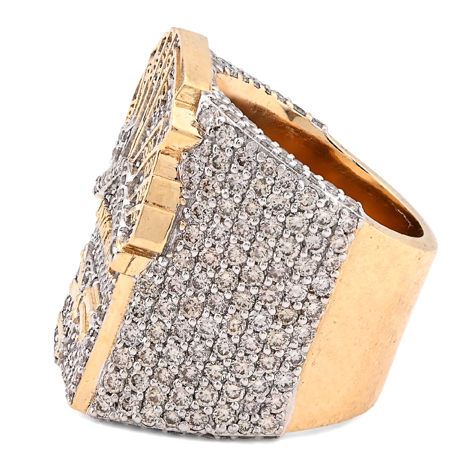 10K Yellow Gold 3.10CT Natural Diamond Trap House $100 Bill Top Men Pinky Ring 24.2g - Elite Jewelers - Rings