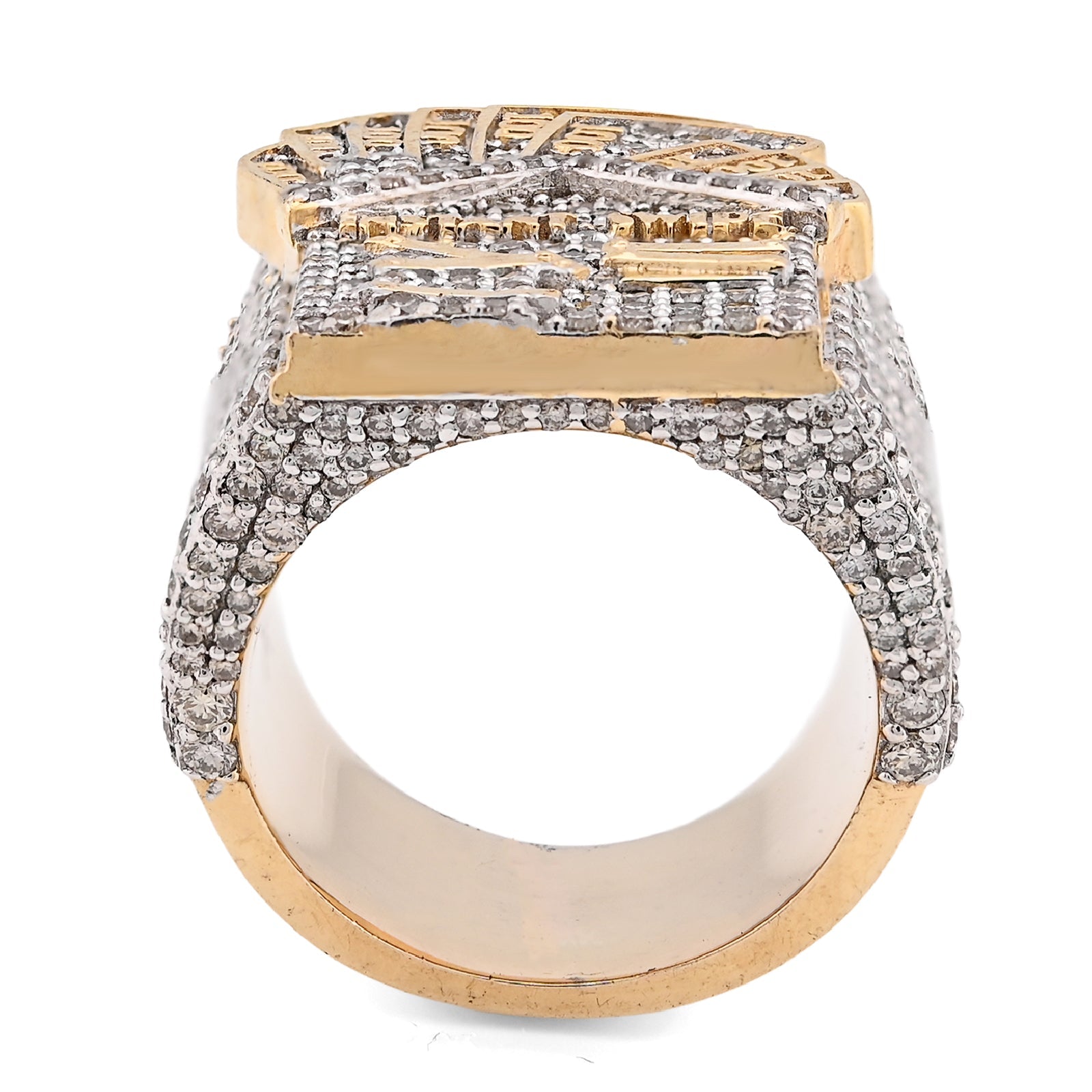 10K Yellow Gold 3.10CT Natural Diamond Trap House $100 Bill Top Men Pinky Ring 24.2g - Elite Jewelers - Rings