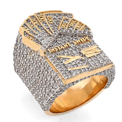 10K Yellow Gold 3.10CT Natural Diamond Trap House $100 Bill Top Men Pinky Ring 24.2g - Elite Jewelers - Rings