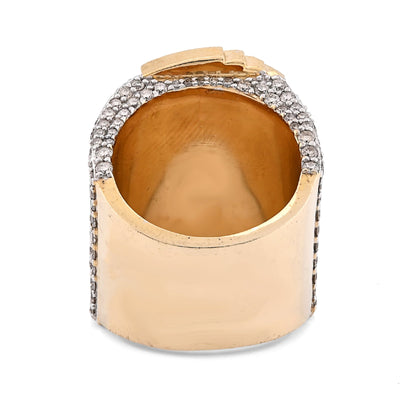 10K Yellow Gold 3.10CT Natural Diamond Trap House $100 Bill Top Men Pinky Ring 24.2g - Elite Jewelers - Rings