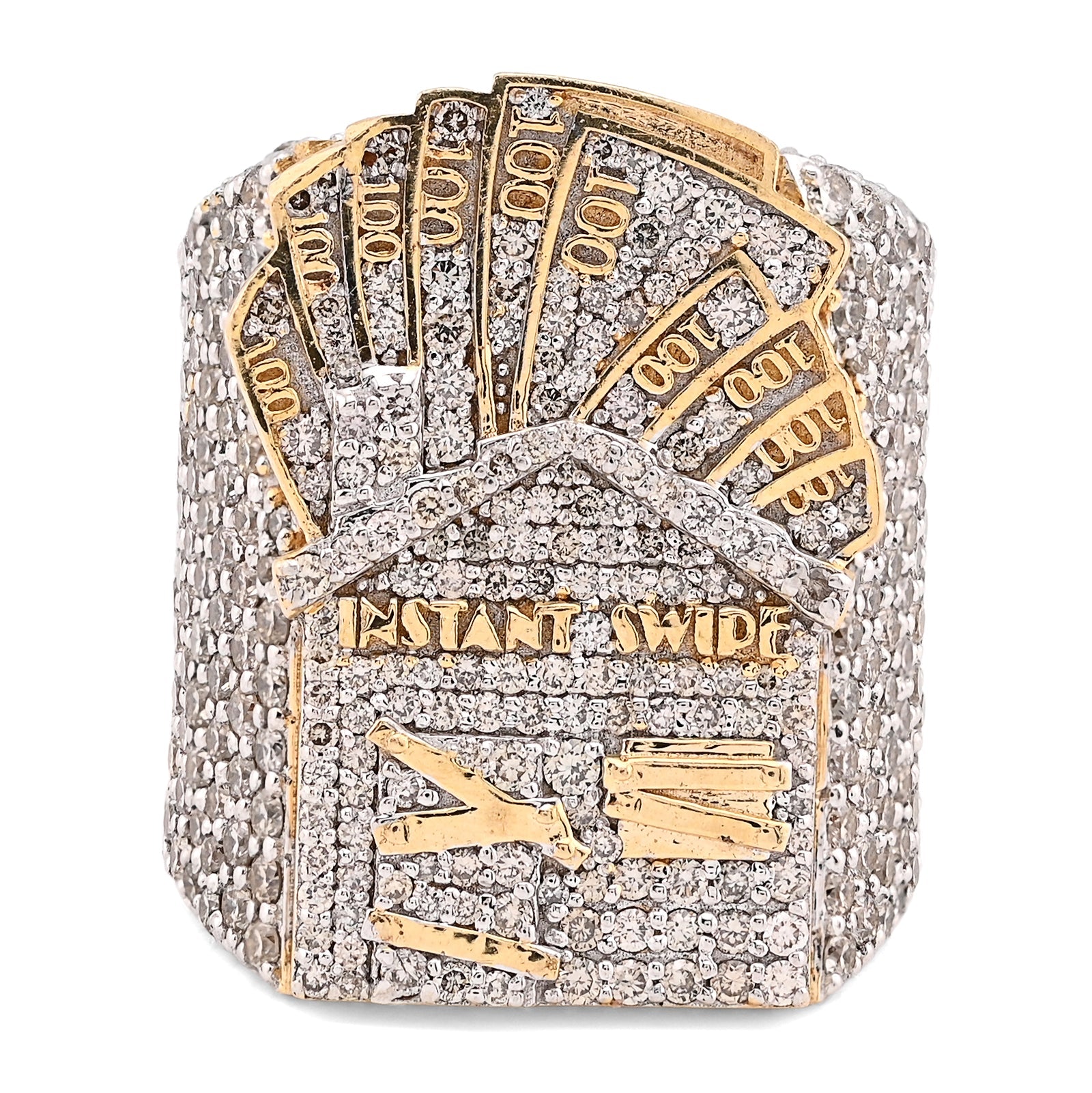 10K Yellow Gold 3.10CT Natural Diamond Trap House $100 Bill Top Men Pinky Ring 24.2g - Elite Jewelers - Rings