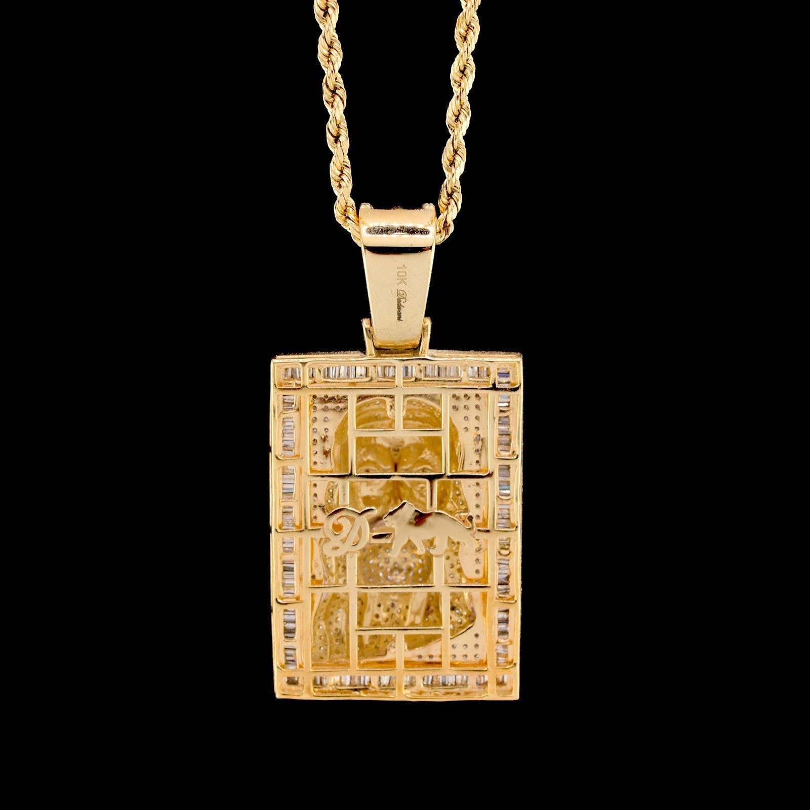 10k Yellow Gold 3.15CTW Round & Baguette Diamond Jesus Head Pendant 14.1g Charm - Elite Jewelers - Charms & Pendants