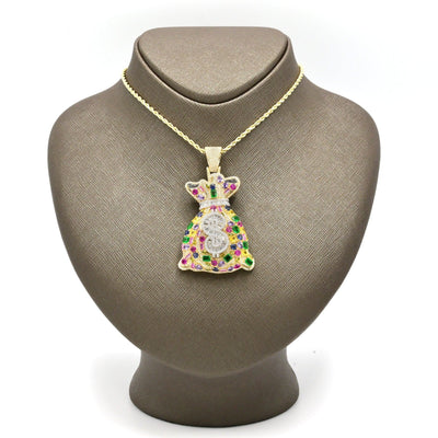10k Yellow Gold 3.1CTW Round/Baguette Diamond Gems Stone Money Bag Charm 24.6gms - Elite Jewelers - Charms & Pendants
