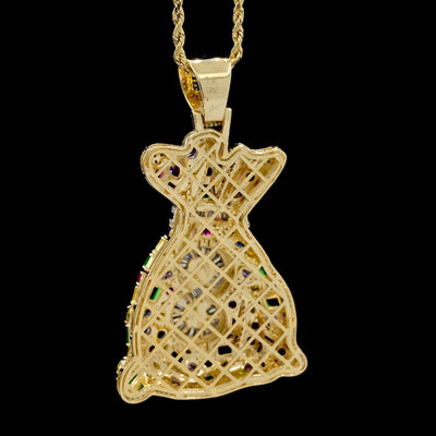 10k Yellow Gold 3.1CTW Round/Baguette Diamond Gems Stone Money Bag Charm 24.6gms - Elite Jewelers - Charms & Pendants