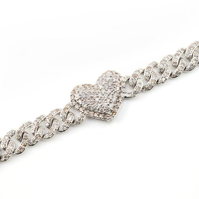 10K Yellow Gold 3.25 CTW Natural Diamond 6MM Cuban Heart Bracelet 7" - Elite Jewelers - Bracelets