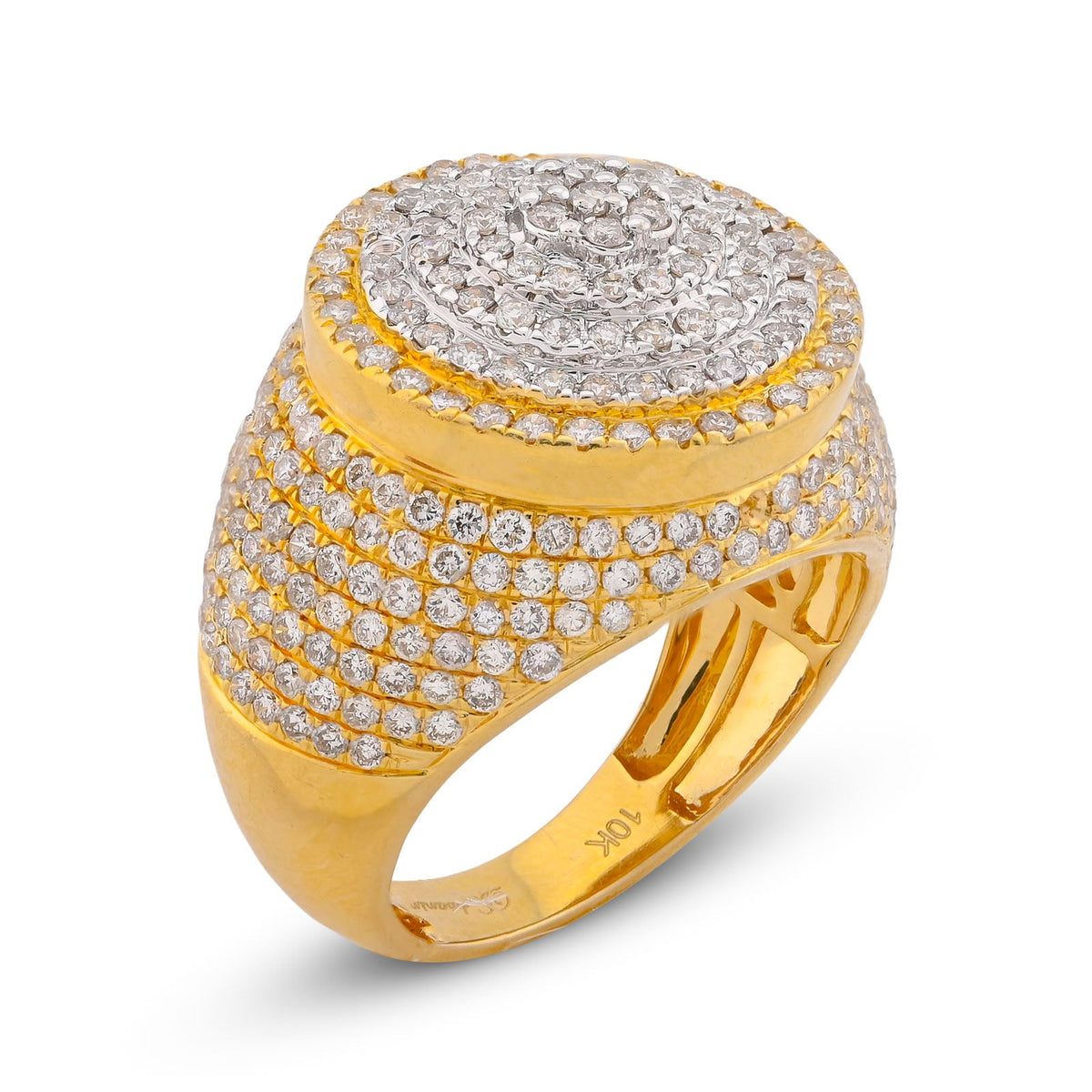 10K Yellow Gold 3.30CT Natural Diamond Round Halo Cluster Men Pinky Ring - Elite Jewelers-Rings