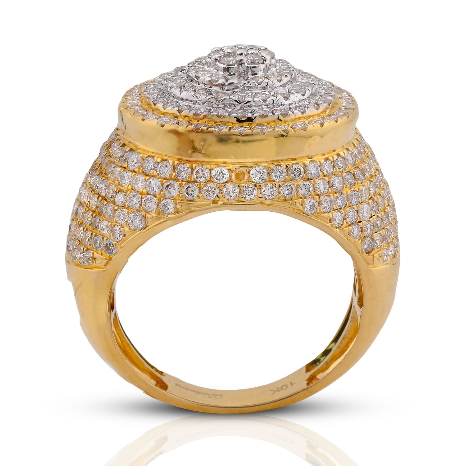 10K Yellow Gold 3.30CT Natural Diamond Round Halo Cluster Men Pinky Ring - Elite Jewelers-Rings