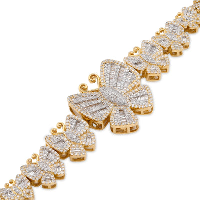 10K Yellow gold 3.45CT Natural Diamond Baguette/Round Butterfly and Cuban Link Bracelet Women 7" - Elite Jewelers - Bracelets