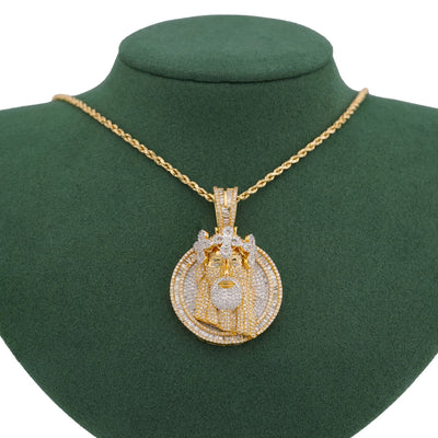 10K Yellow Gold 3.45CT Round/Baguette Natural Diamond Round SHape Jesus Head Cross Crown Pendant - Elite Jewelers-Charms & Pendants