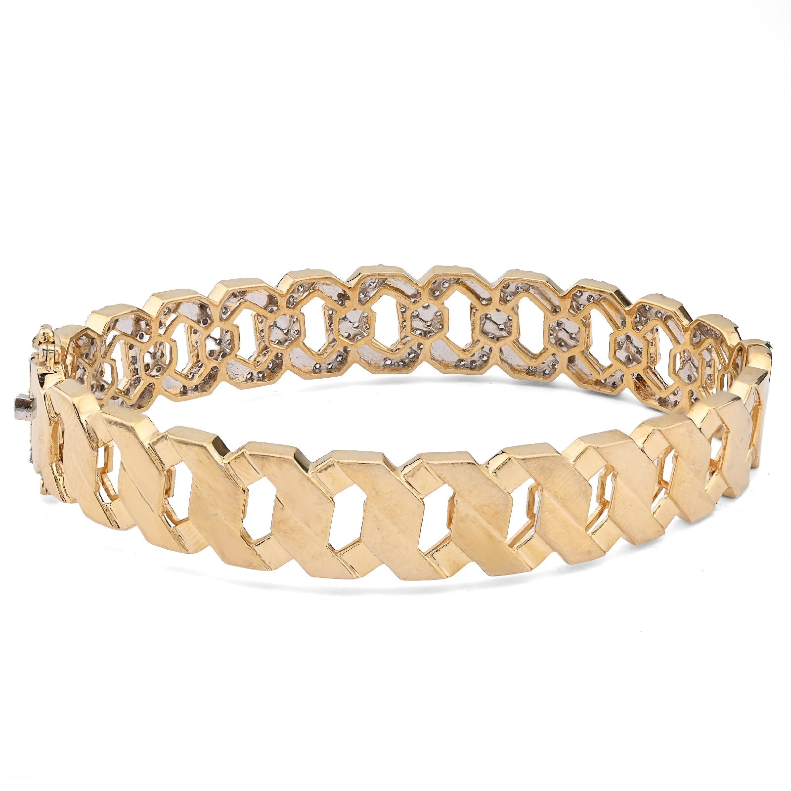 10K Yellow Gold 3.5CT Natural Diamond 2 Row Cuban Link Bangle Men 13MM Bracelet - Elite Jewelers - Bracelets