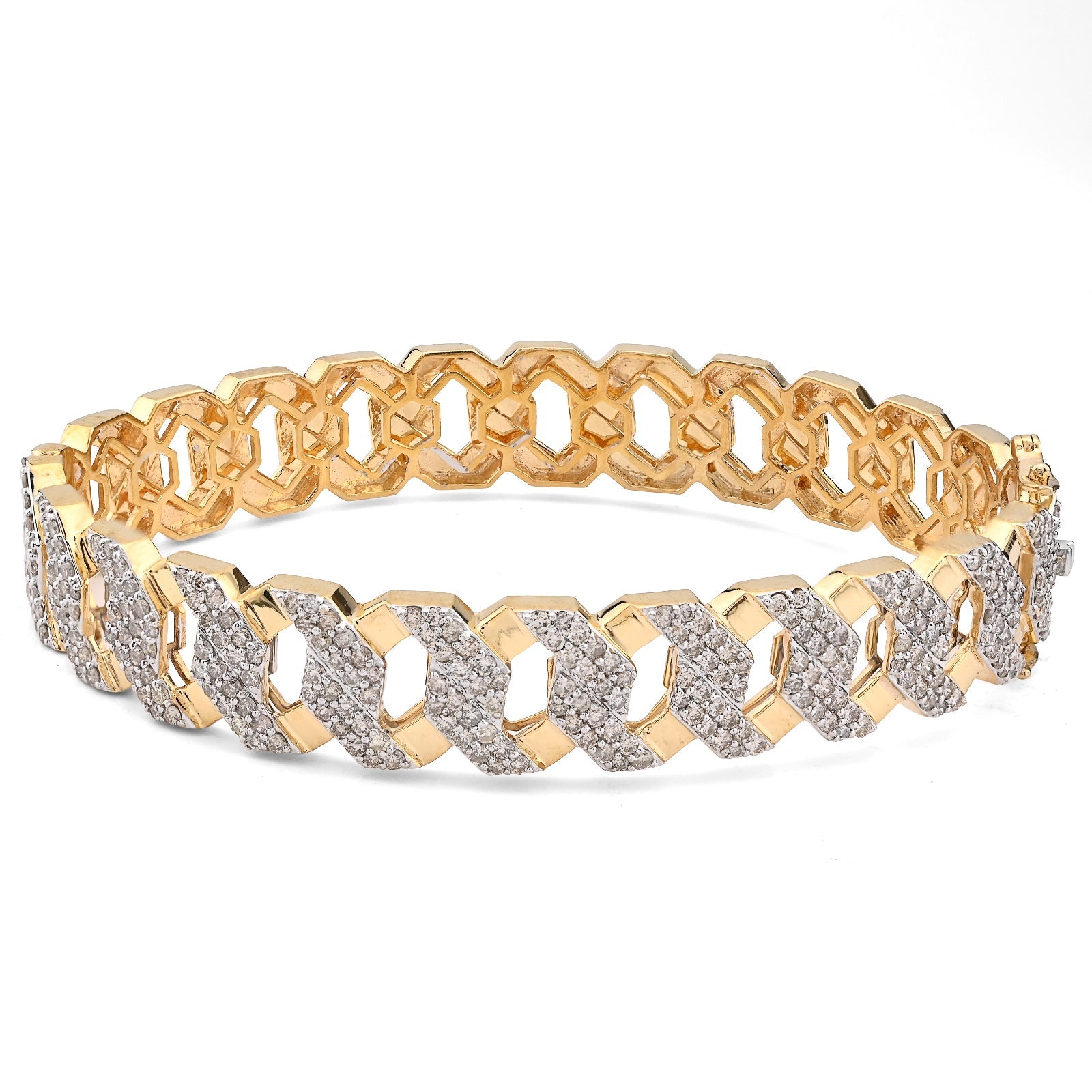 10K Yellow Gold 3.5CT Natural Diamond 2 Row Cuban Link Bangle Men 13MM Bracelet - Elite Jewelers - Bracelets