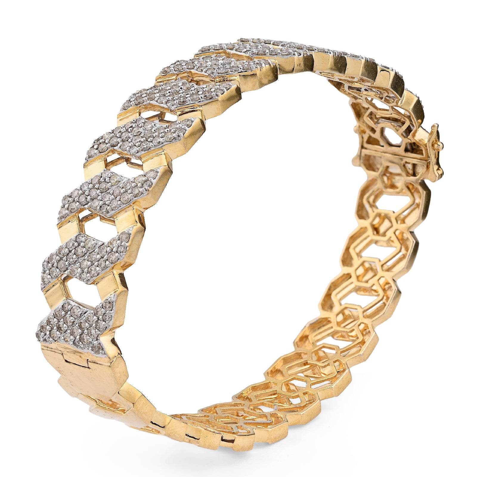 10K Yellow Gold 3.5CT Natural Diamond 2 Row Cuban Link Bangle Men 13MM Bracelet - Elite Jewelers - Bracelets