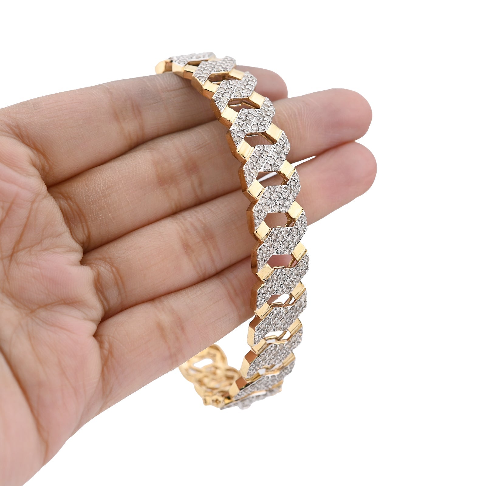 10K Yellow Gold 3.5CT Natural Diamond 2 Row Cuban Link Bangle Men 13MM Bracelet - Elite Jewelers - Bracelets