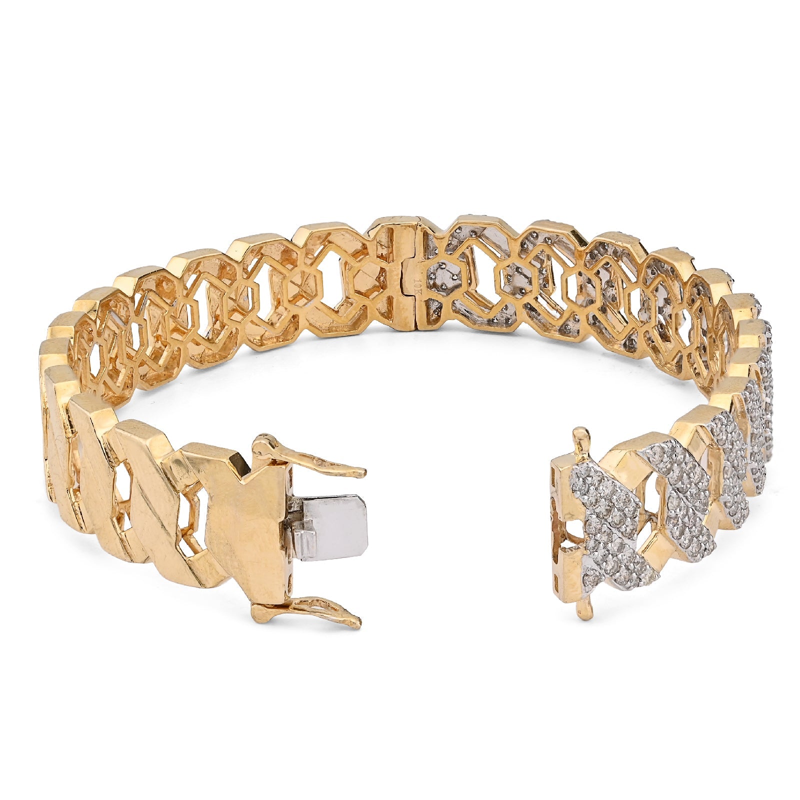 10K Yellow Gold 3.5CT Natural Diamond 2 Row Cuban Link Bangle Men 13MM Bracelet - Elite Jewelers - Bracelets