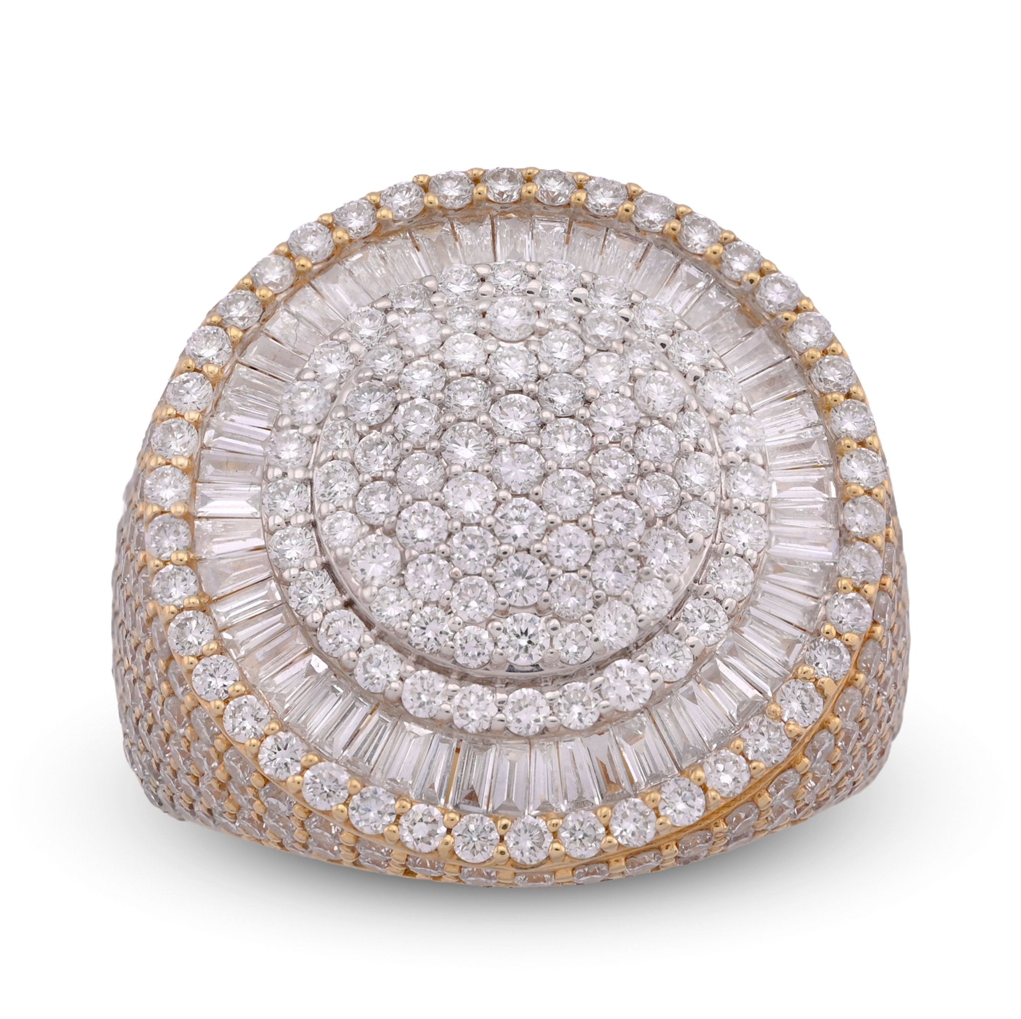 10K Yellow Gold 3.5CT Round Cluster Baguette Halo Side Iced Lab Diamond Big Men Pinky Ring - Elite Jewelers - Rings