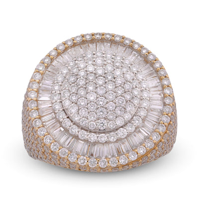 10K Yellow Gold 3.5CT Round Cluster Baguette Halo Side Iced Lab Diamond Big Men Pinky Ring - Elite Jewelers - Rings