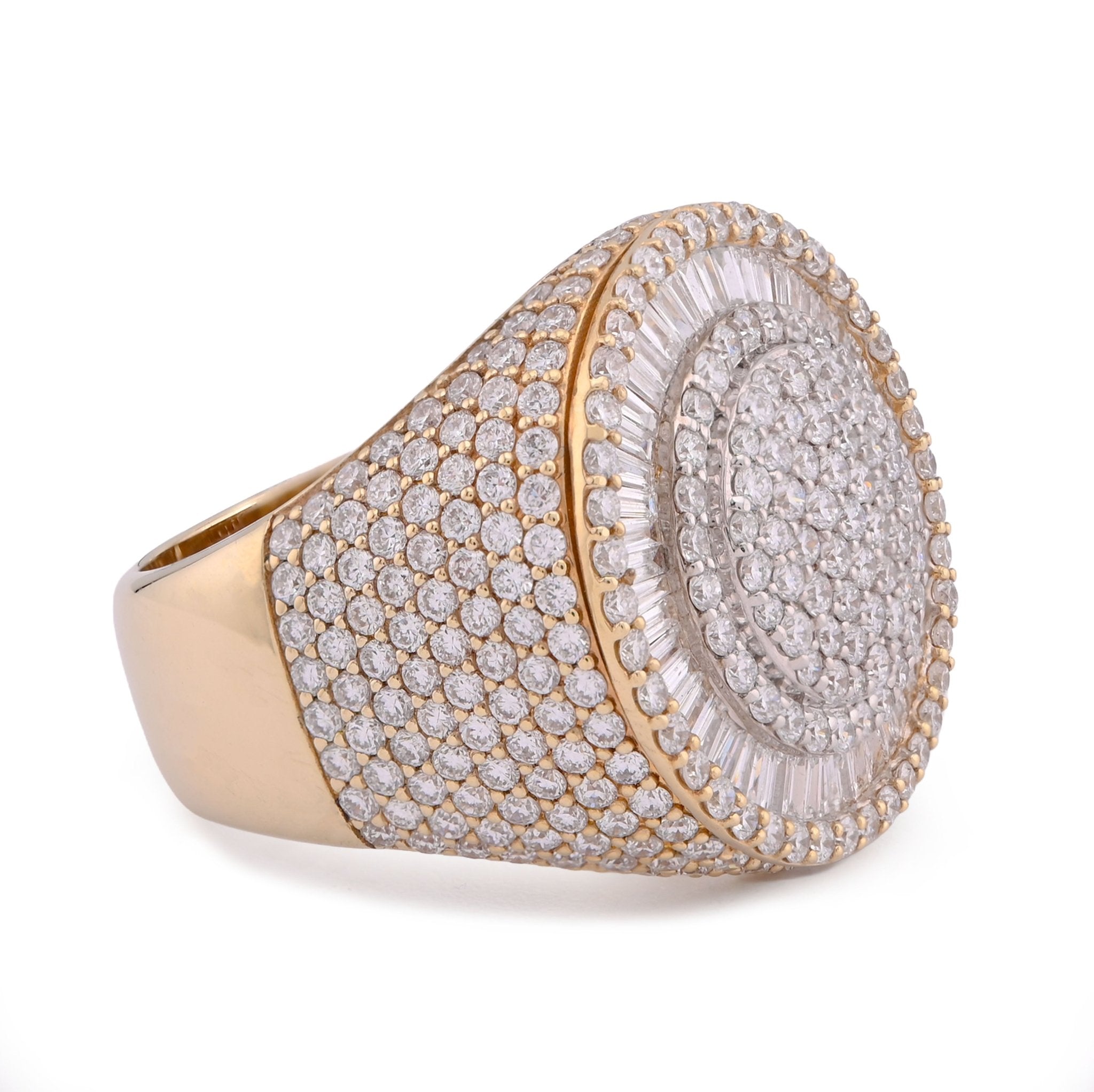 10K Yellow Gold 3.5CT Round Cluster Baguette Halo Side Iced Lab Diamond Big Men Pinky Ring - Elite Jewelers - Rings
