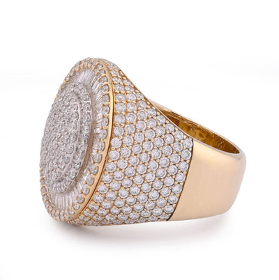 10K Yellow Gold 3.5CT Round Cluster Baguette Halo Side Iced Lab Diamond Big Men Pinky Ring - Elite Jewelers - Rings