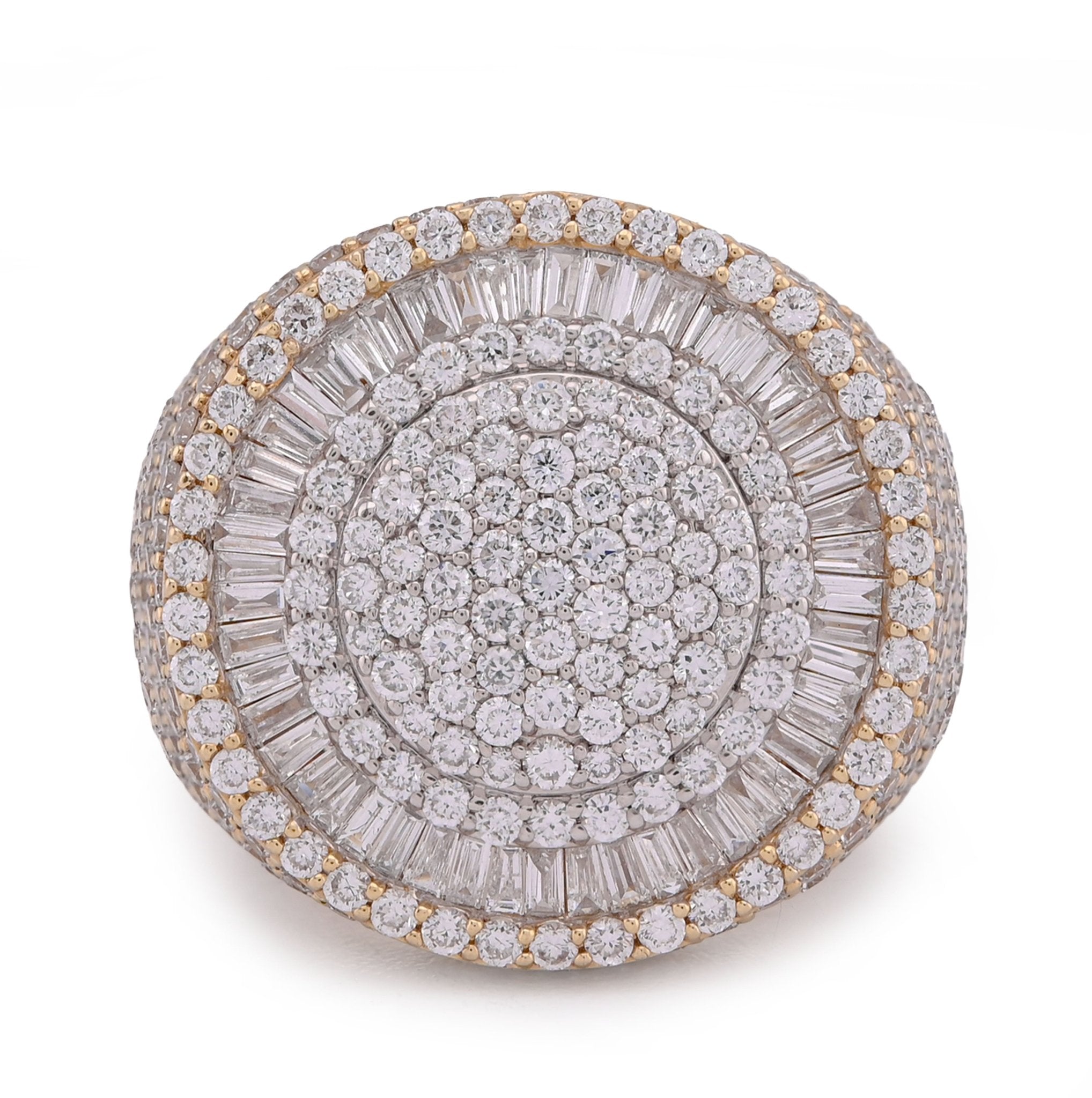 10K Yellow Gold 3.5CT Round Cluster Baguette Halo Side Iced Lab Diamond Big Men Pinky Ring - Elite Jewelers - Rings