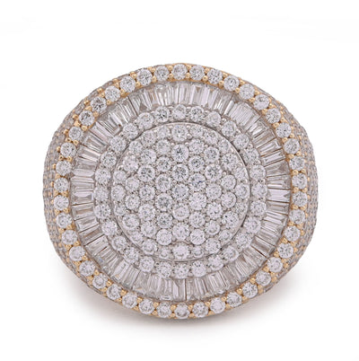 10K Yellow Gold 3.5CT Round Cluster Baguette Halo Side Iced Lab Diamond Big Men Pinky Ring - Elite Jewelers - Rings