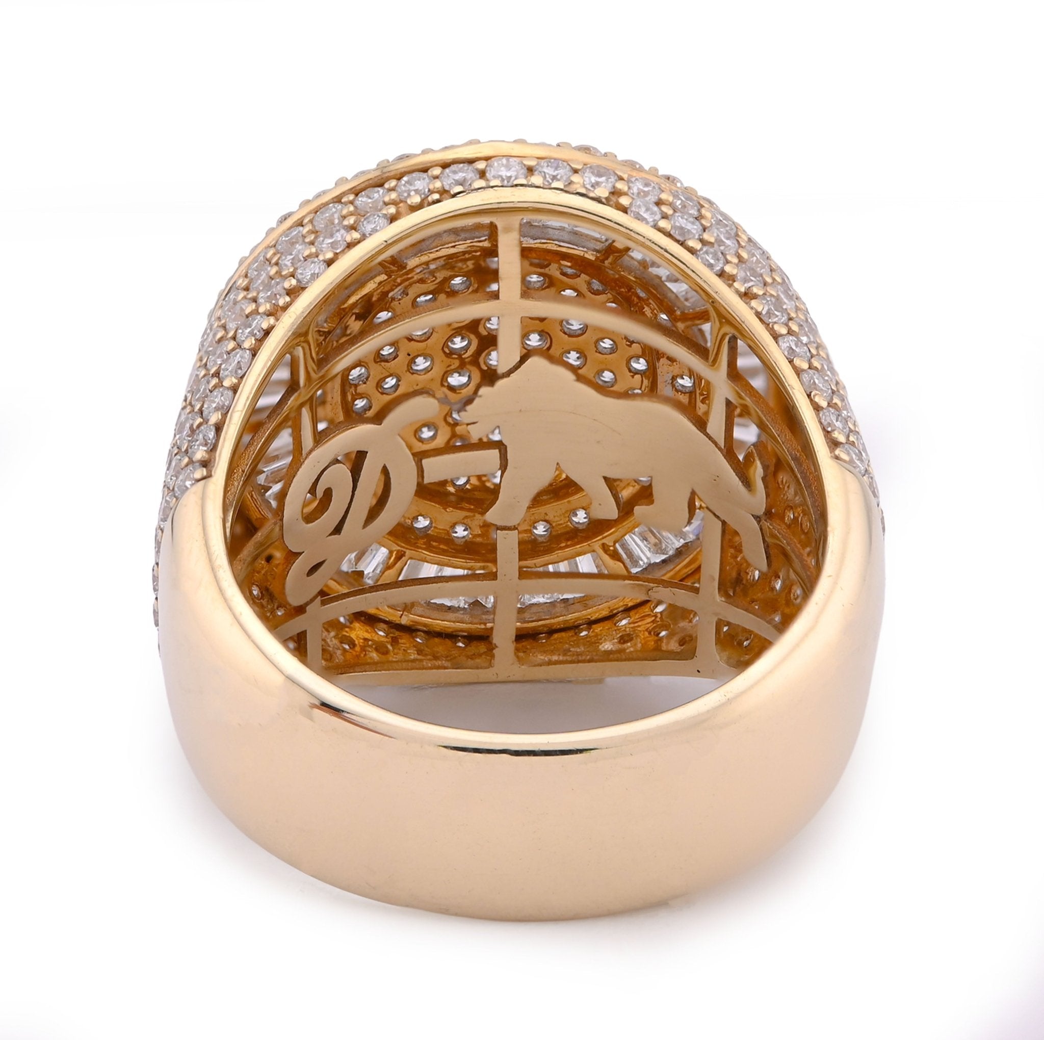 10K Yellow Gold 3.5CT Round Cluster Baguette Halo Side Iced Lab Diamond Big Men Pinky Ring - Elite Jewelers - Rings