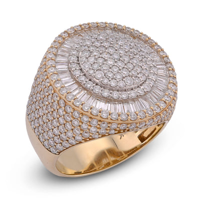 10K Yellow Gold 3.5CT Round Cluster Baguette Halo Side Iced Lab Diamond Big Men Pinky Ring - Elite Jewelers - Rings