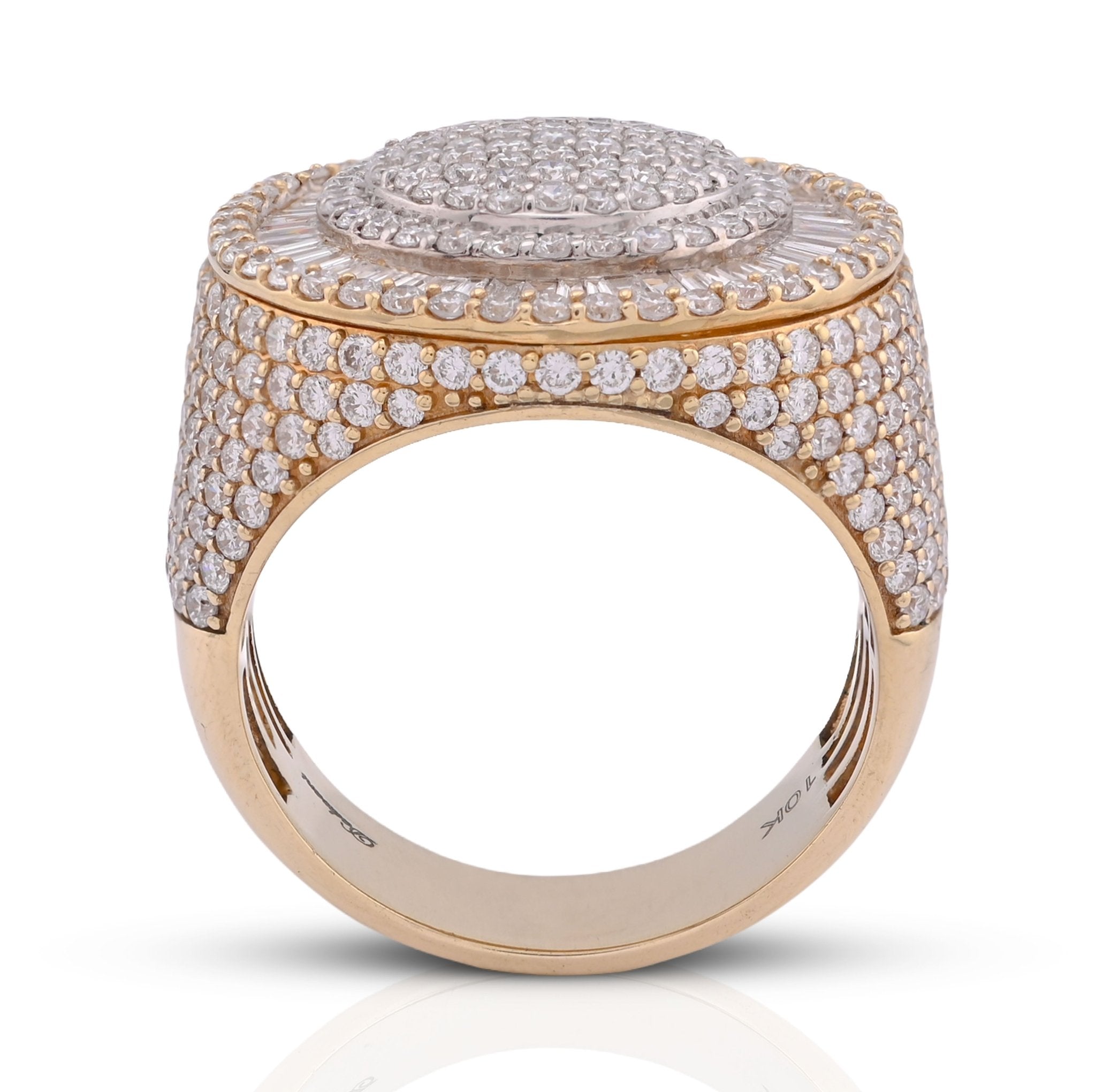 10K Yellow Gold 3.5CT Round Cluster Baguette Halo Side Iced Lab Diamond Big Men Pinky Ring - Elite Jewelers - Rings