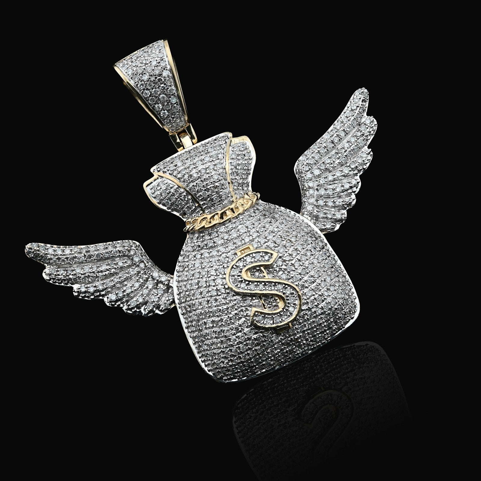 10k Yellow Gold 3.5CTW Natural Diamond Money Bag w/ Wings Pendant 11.6gms Charm - Elite Jewelers - Charms & Pendants