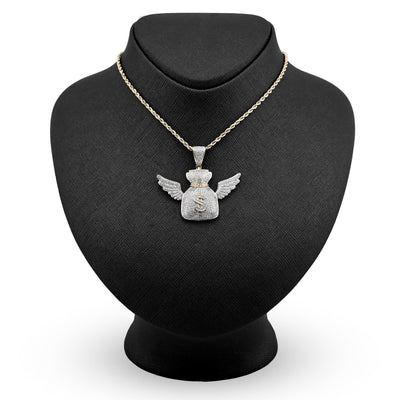 10k Yellow Gold 3.5CTW Natural Diamond Money Bag w/ Wings Pendant 11.6gms Charm - Elite Jewelers - Charms & Pendants