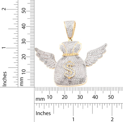 10k Yellow Gold 3.5CTW Natural Diamond Money Bag w/ Wings Pendant 11.6gms Charm - Elite Jewelers - Charms & Pendants