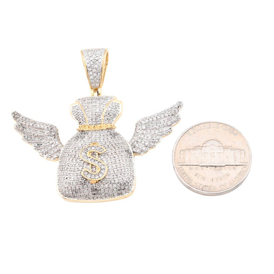 10k Yellow Gold 3.5CTW Natural Diamond Money Bag w/ Wings Pendant 11.6gms Charm - Elite Jewelers - Charms & Pendants