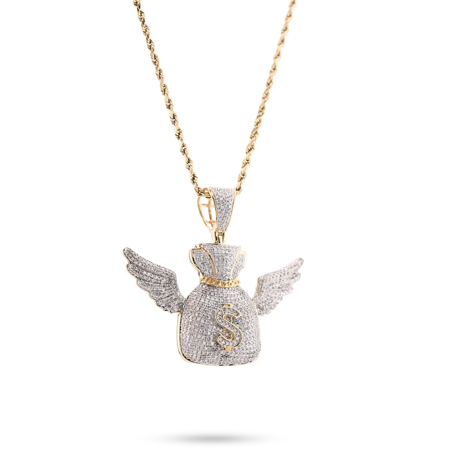 10k Yellow Gold 3.5CTW Natural Diamond Money Bag w/ Wings Pendant 11.6gms Charm - Elite Jewelers - Charms & Pendants